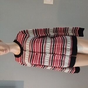 Talbots Fair Isle Nylon & Lambswool Cardigan sweater red Black M